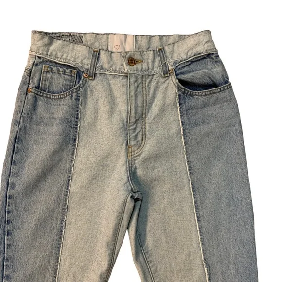 REVICE Denim Two Tone Jeans Straight Leg Raw Hem - Picture 3 of 13